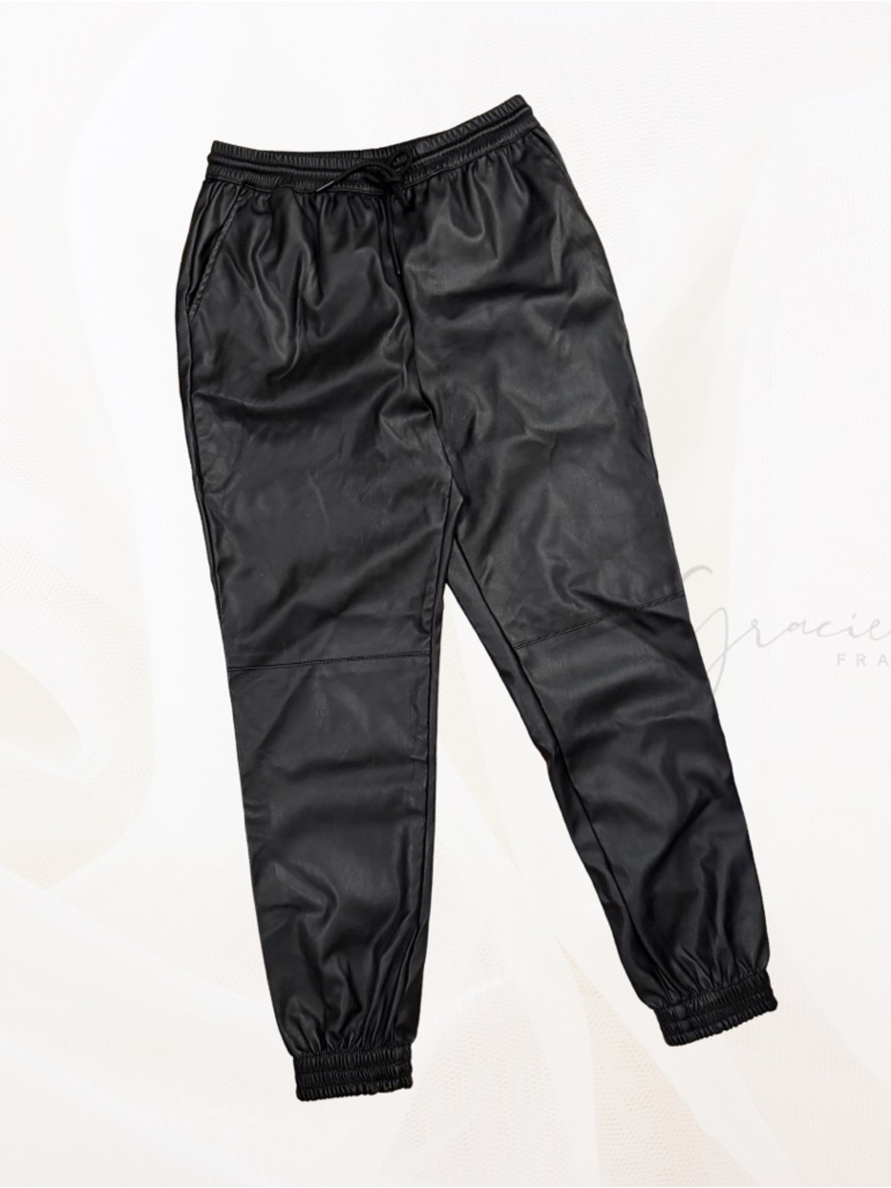 Black Faux Leather Joggers - Streetwear